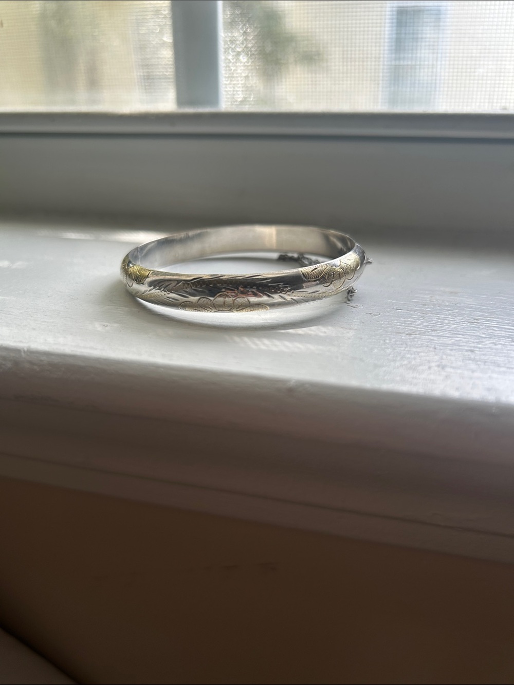 Engraved Sterling silver Bangle Bracelet